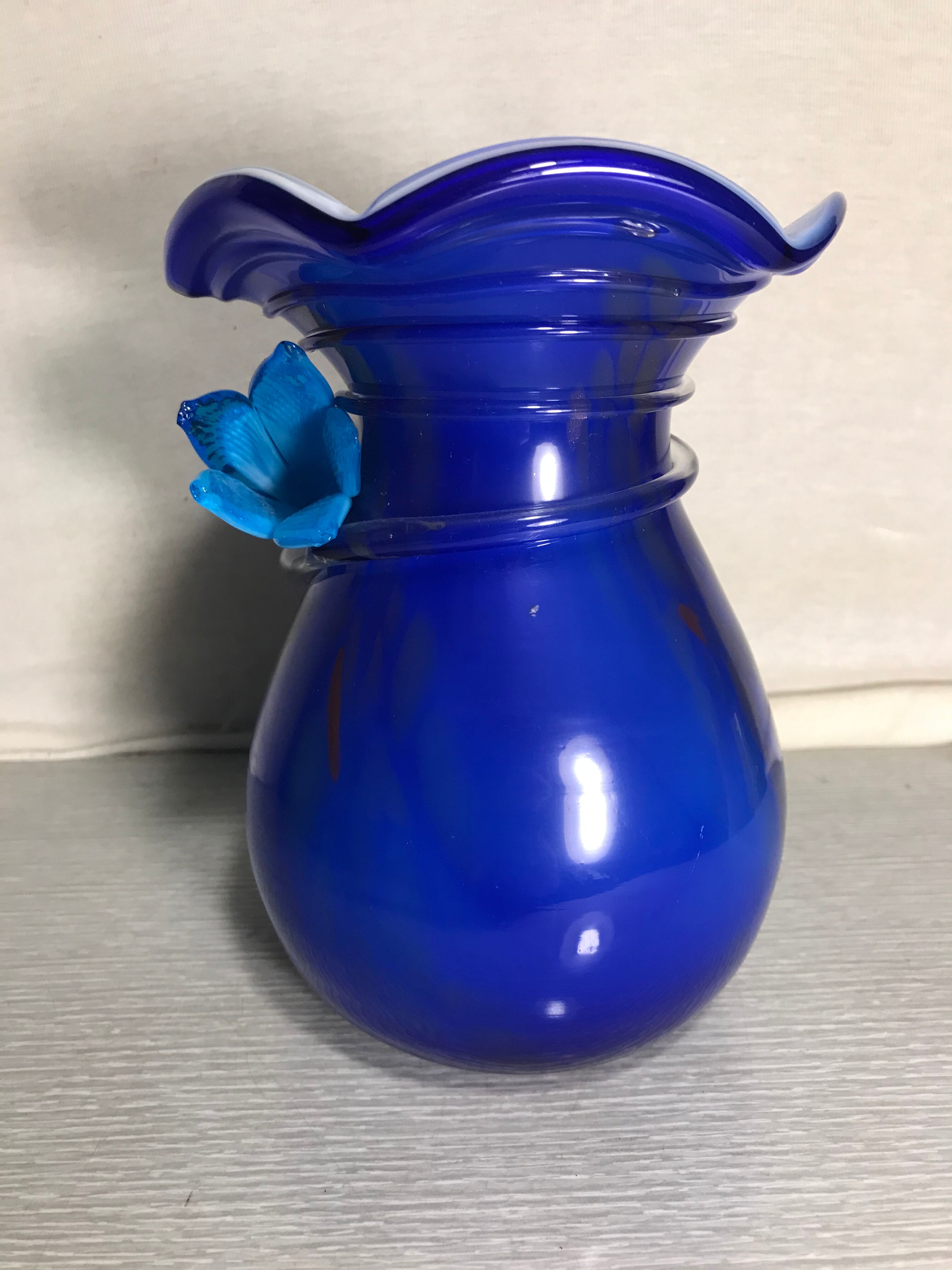 Old Blue Multilayer Glass Vase - Flower Blown Decor Col Corolla Vintage