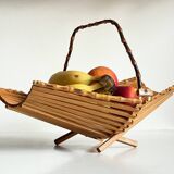 VINTAGE Wooden and Bamboo Fruit CUT BASKET