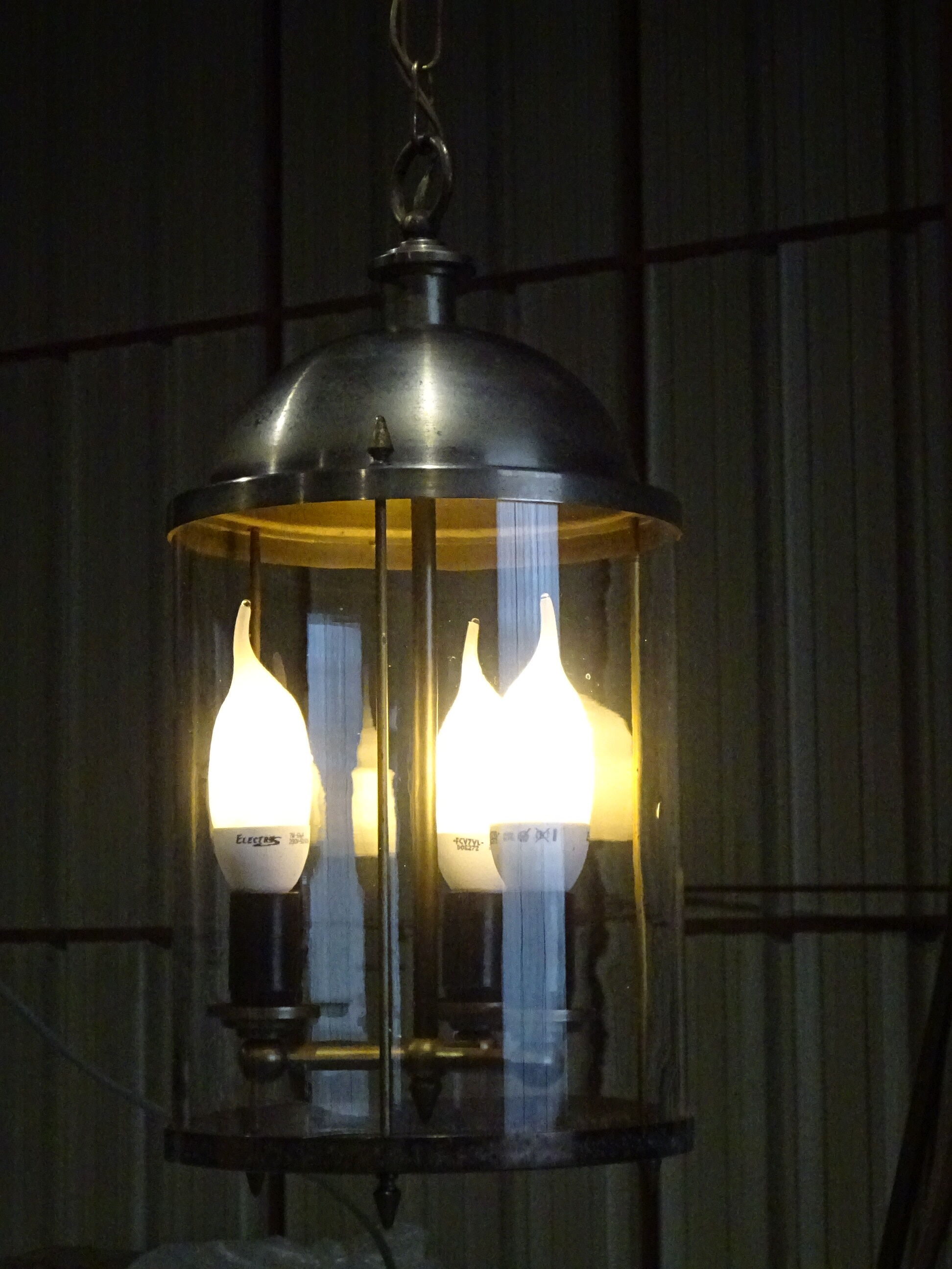 Old chandelier, 3 lights in a glass cylinder