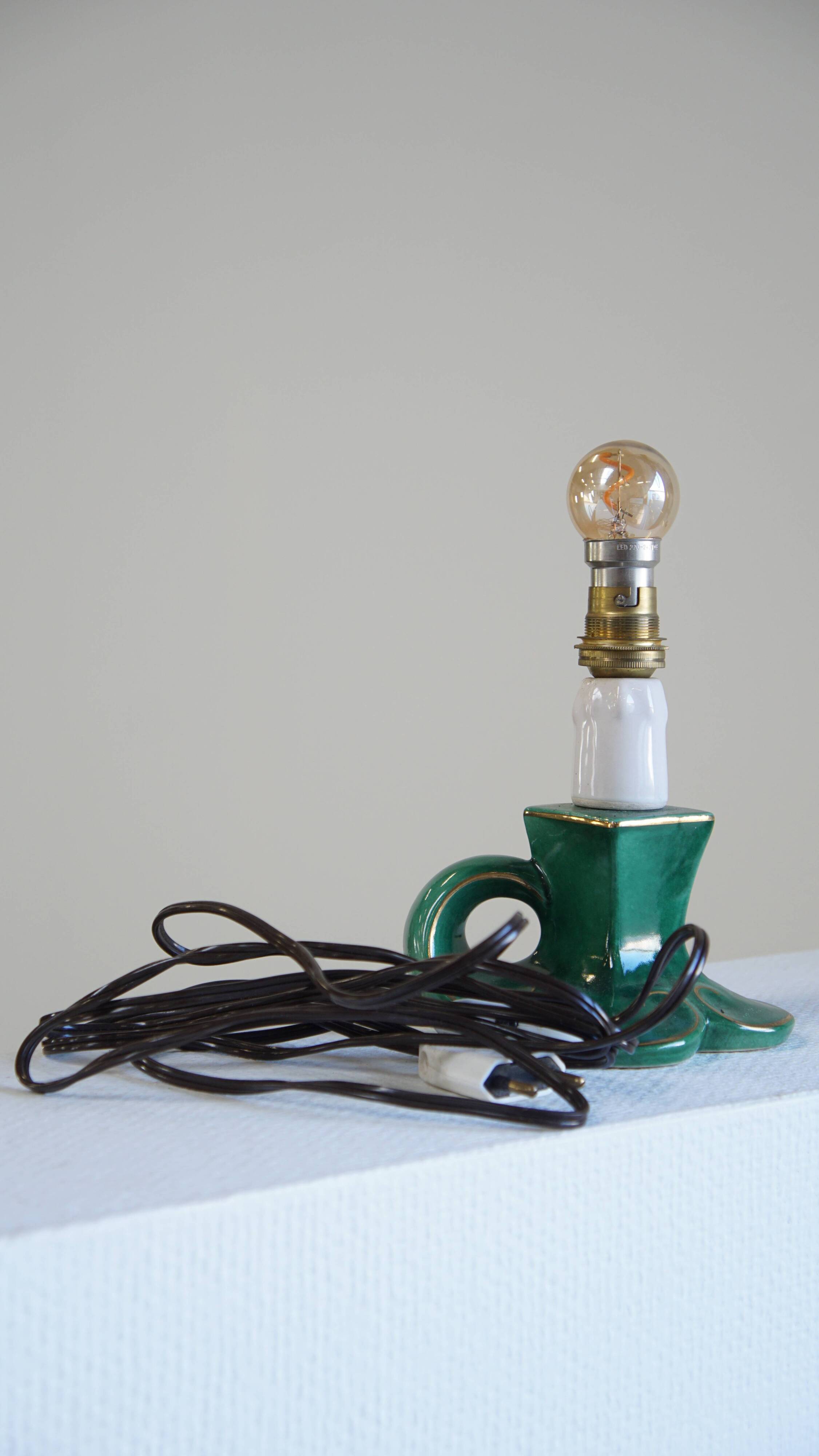 Vintage Green Ceramic French Lamp with Gold Accents