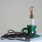 Vintage Green Ceramic French Lamp with Gold Accents