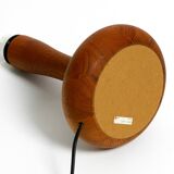 Beautiful minimalist 80s DOMUS teak table lamp with original wild silk fabr