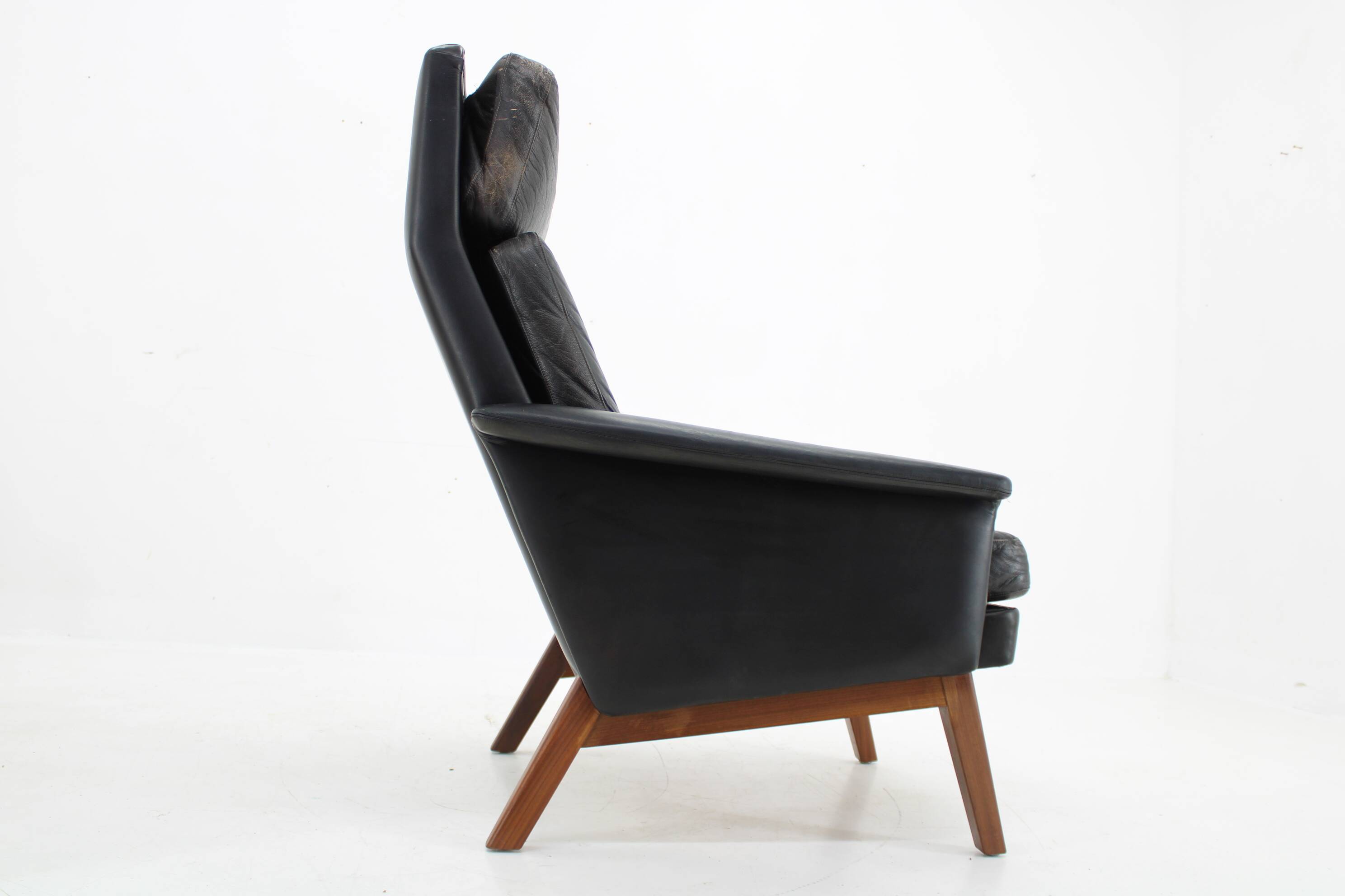 1970 Teak Leather High Back Armchair , Denmark