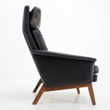 1970 Teak Leather High Back Armchair , Denmark