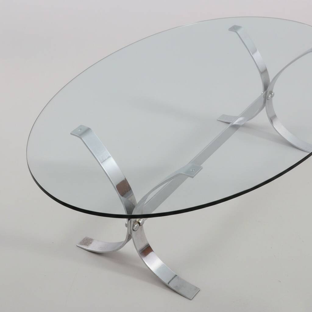 Glass and steel coffee table – 1970s modernist design