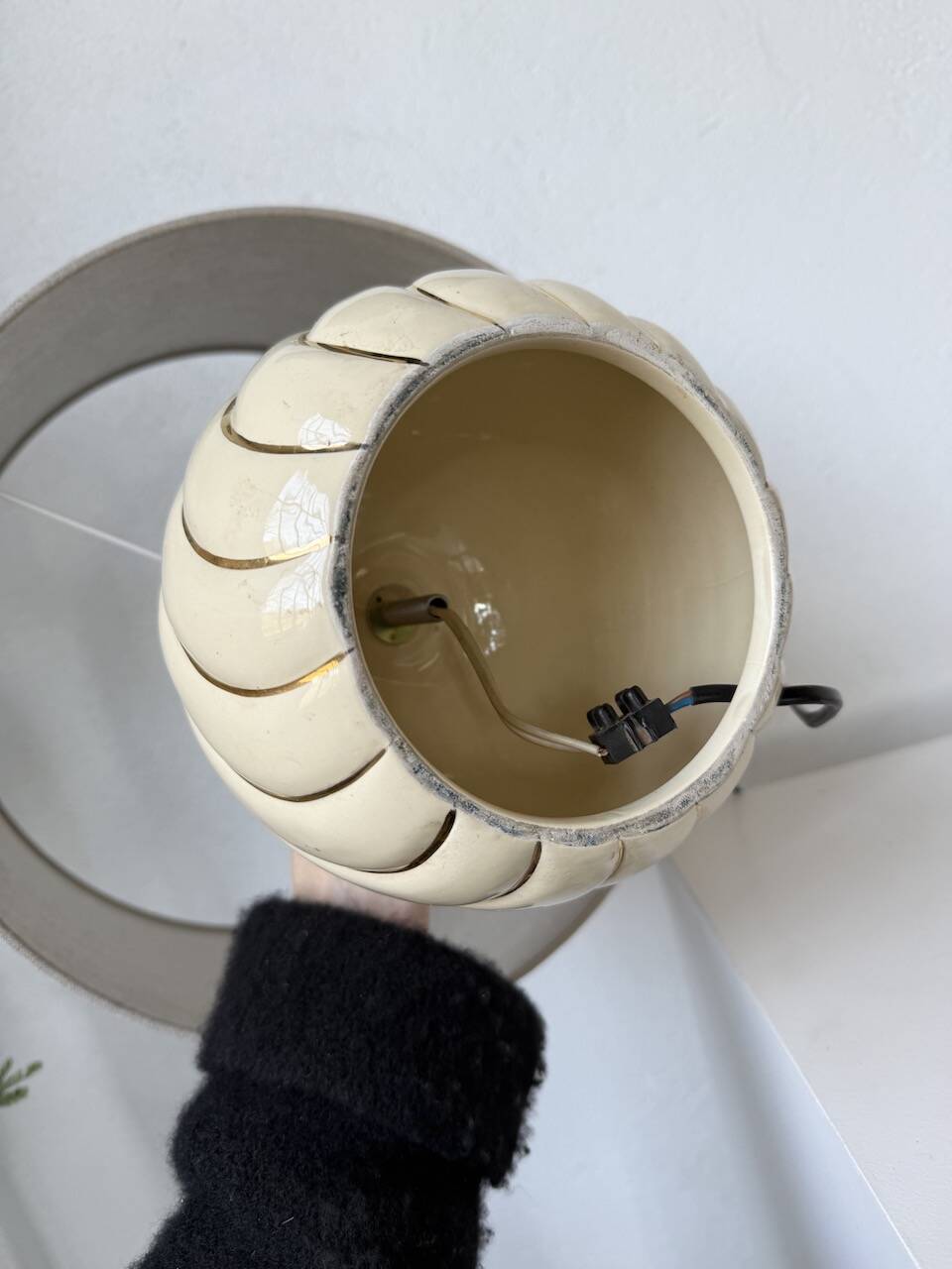 Barbi Ivory and Gold Ceramic Spherical Table Lamp