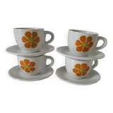 Set of 4 seventies-style cups and saucers