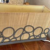 Rectangular straw and steel lamp