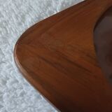 Oval wooden tray with glass and artisanal marquetry from the 70s.