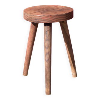 Tabouret vintage, tabouret bois, tabouret tripode, brutaliste, porte-plante