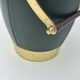 Green Leather and Brass Curved Handle Ice Bucket. Italian Work. V