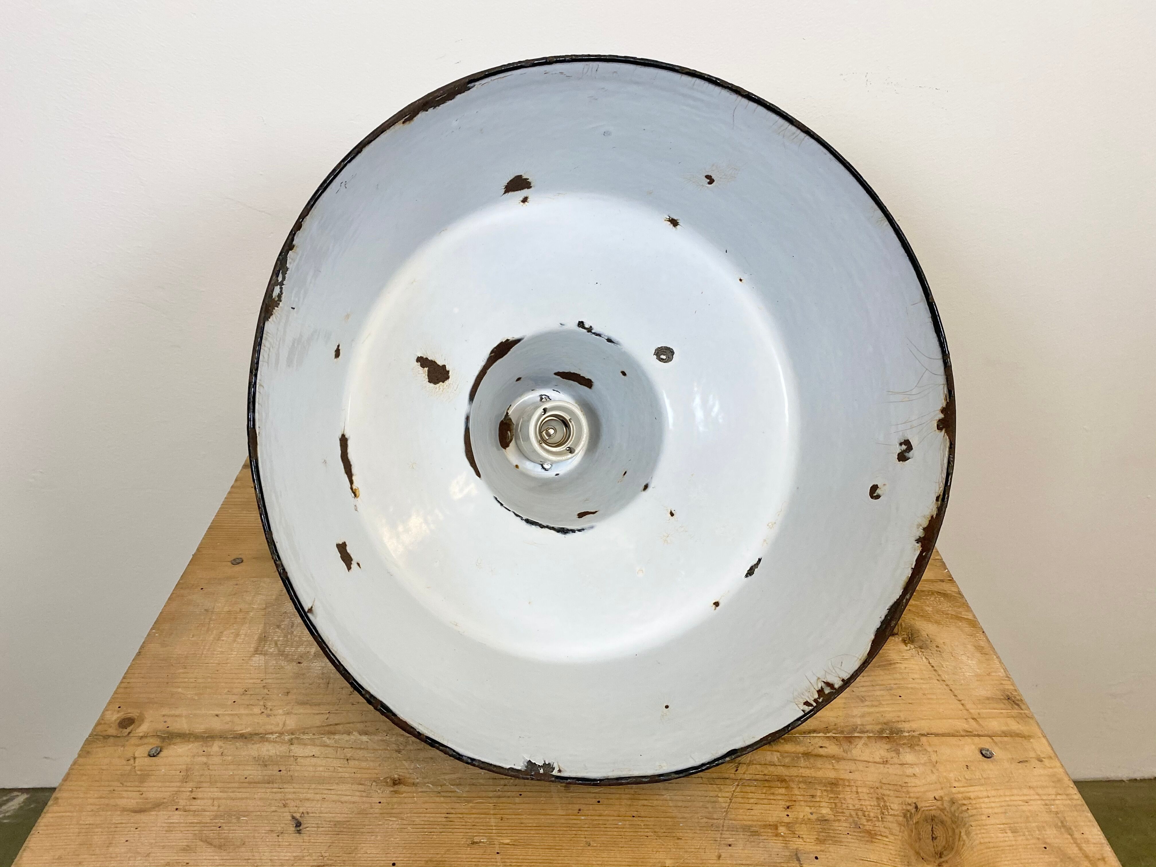 Industrial black enamel pendant lamp with cast iron top, 1970s