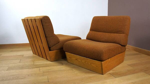 Paire de Chauffeuses Forme Libre en Bois Blond Vintage 1960 / 1970