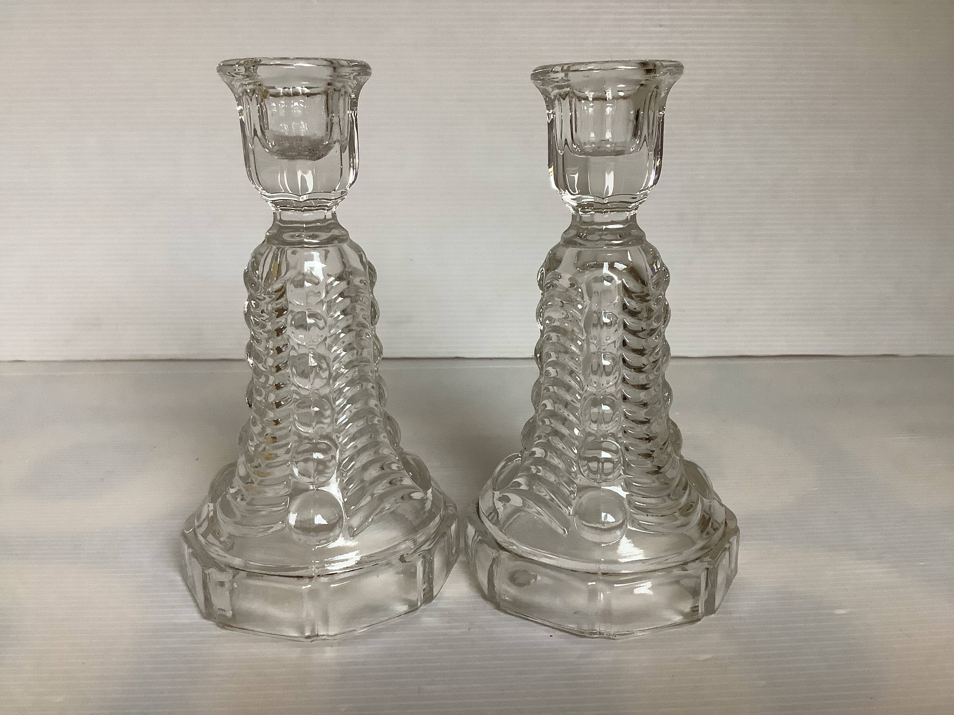 Pair of old Val Saint Lambert art deco candlesticks