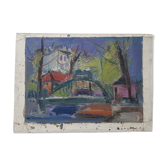 Peinture de Nagao Usui "Paris, le canal Saint-Martin"