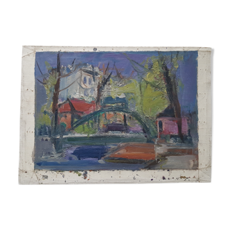 Painting by Nagao Usui "Paris, the Canal Saint-Martin"