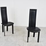 Vintage black leather dining chairs,  1980