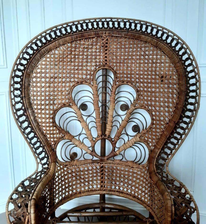Peacock rattan armchair, circa 1960