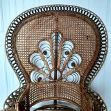 Peacock rattan armchair, circa 1960