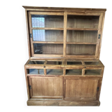 Large antique glass-fronted cabinet made of solid wood – Late 19th century