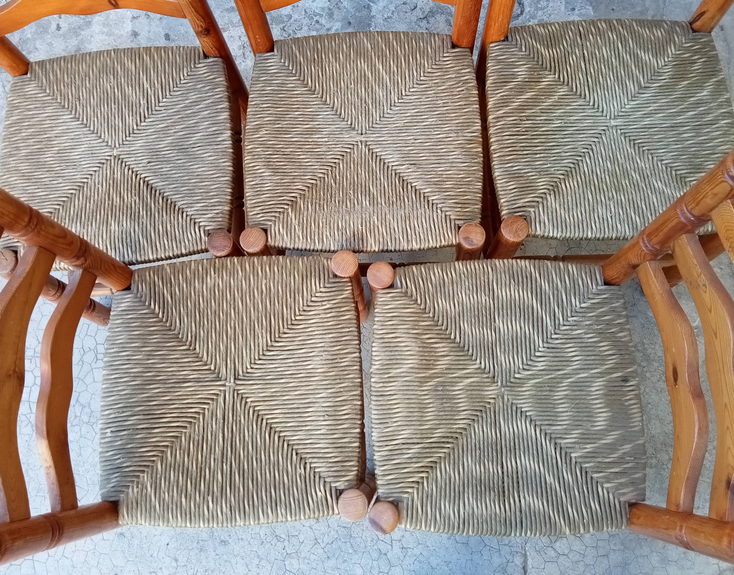 Lot de 5 chaises paillées vintage style espagnol