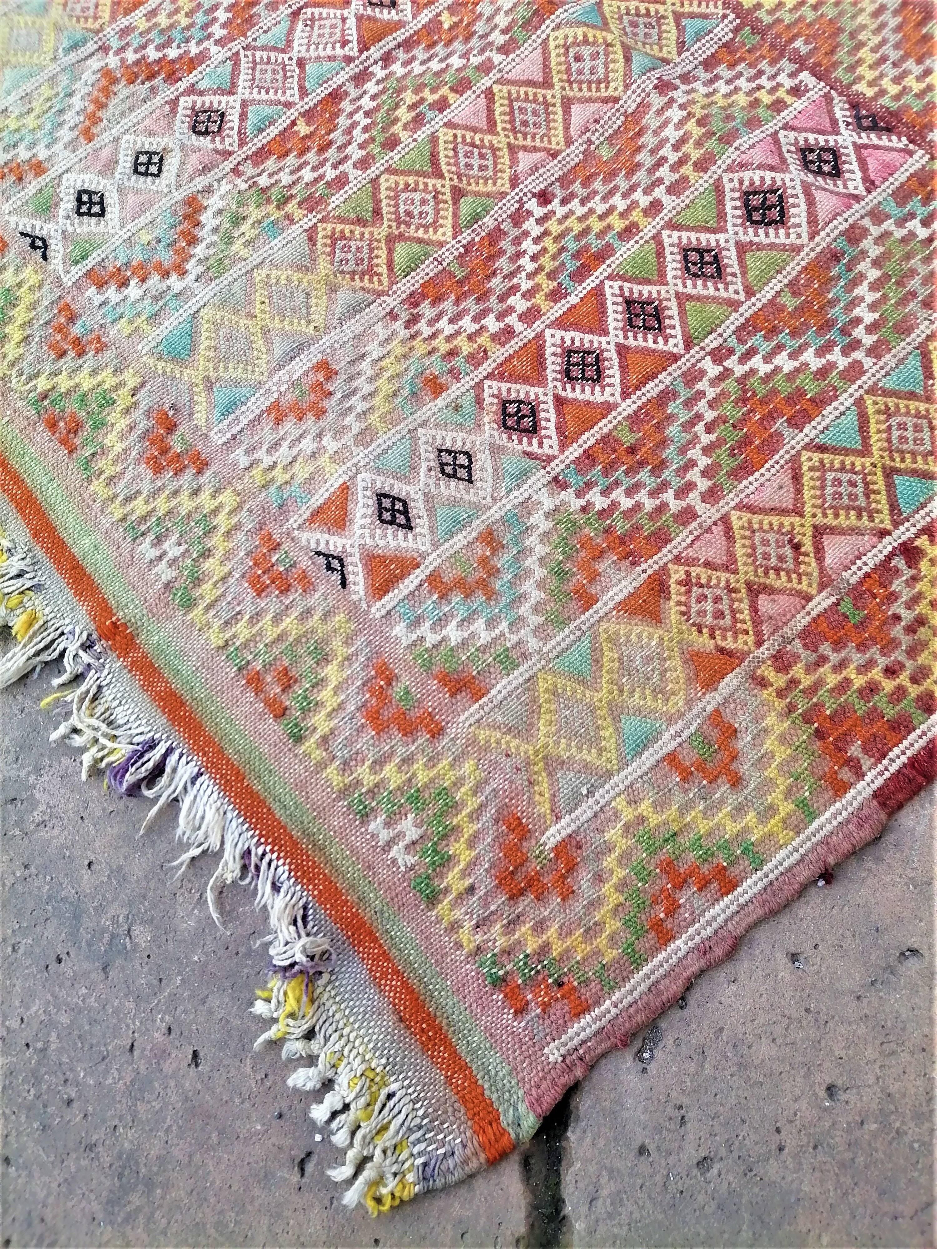 Old kilim handmade wool oriental rug - 150 x 81cm