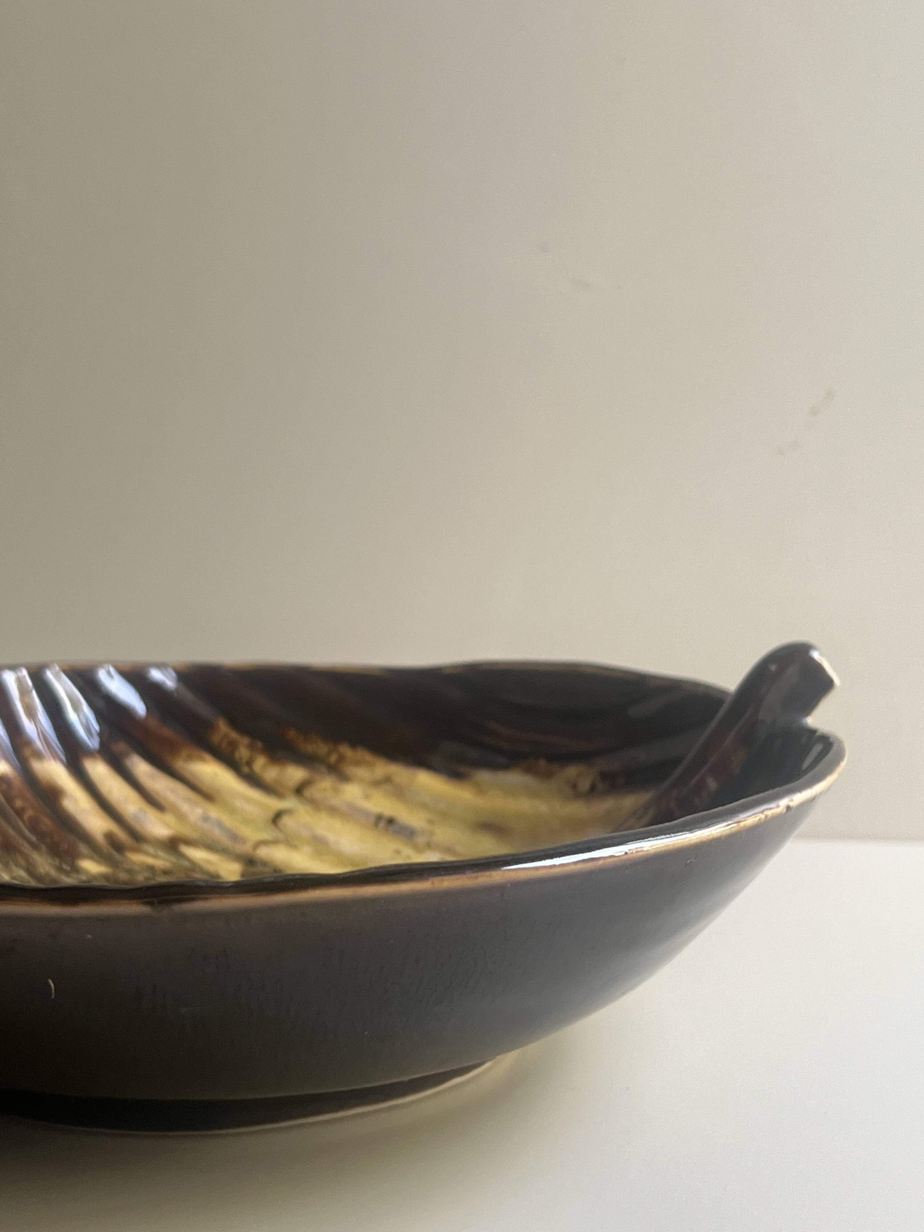 Stylised and signed glazed ceramic salad bowl, France circa 1970.