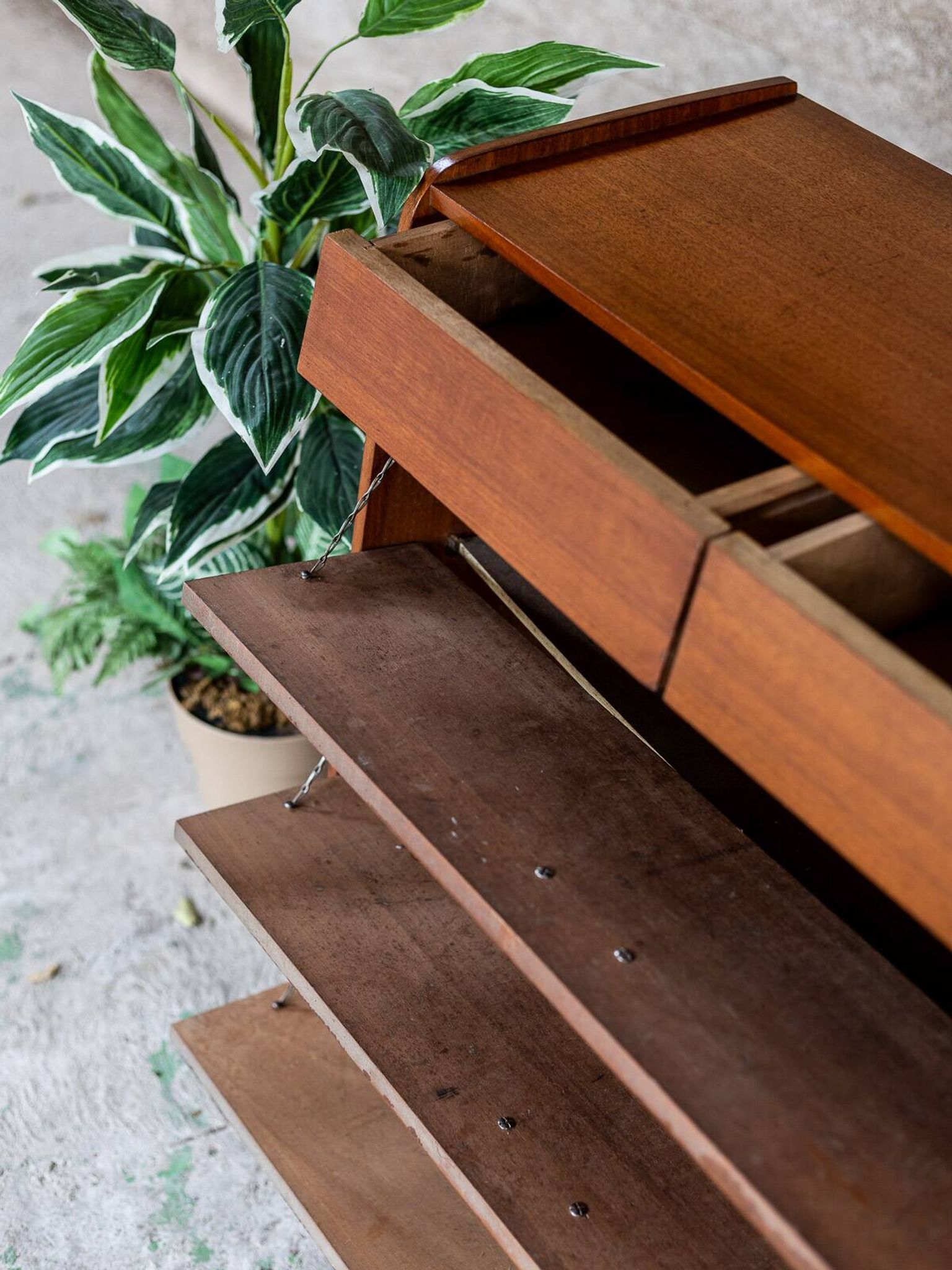 Vintage teak shoe cabinet from the 1960s.