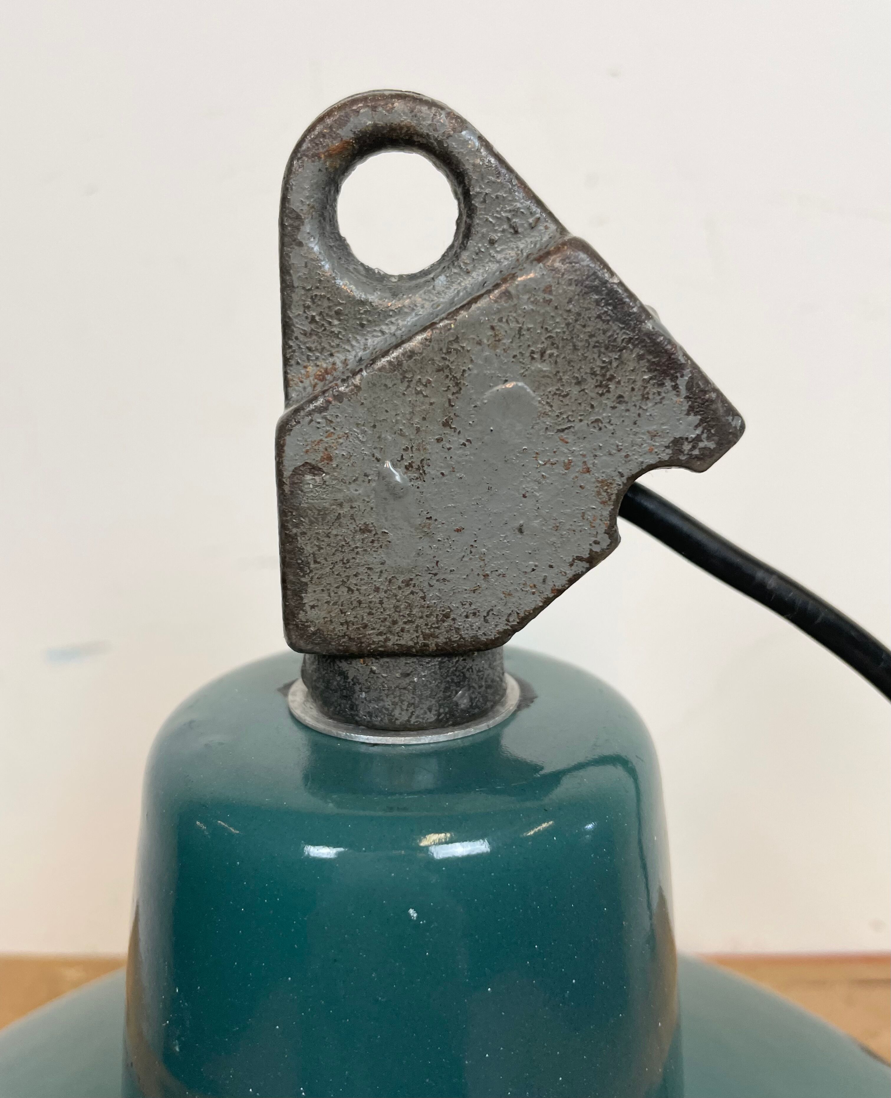 Industrial Green Enamel Factory Lamp with Cast Iron Top, 1960s