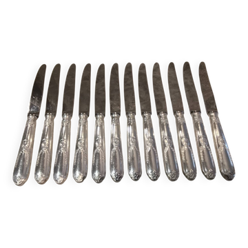 12 silver-plated metal table knives by the silversmith Ravinet Denfert, Empire style, model 81.