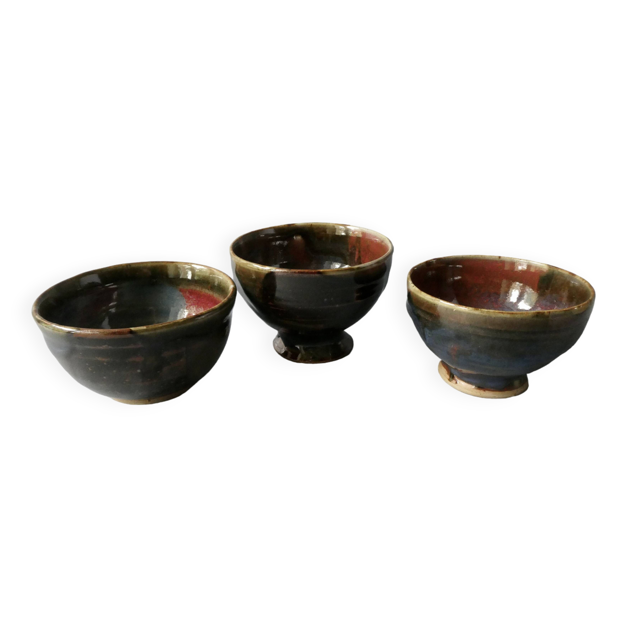 3 stoneware tea bowls signed Michel Lanos