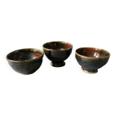 3 stoneware tea bowls signed Michel Lanos