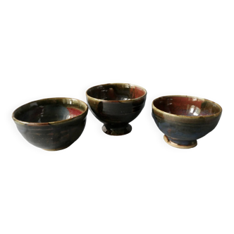 3 stoneware tea bowls signed Michel Lanos