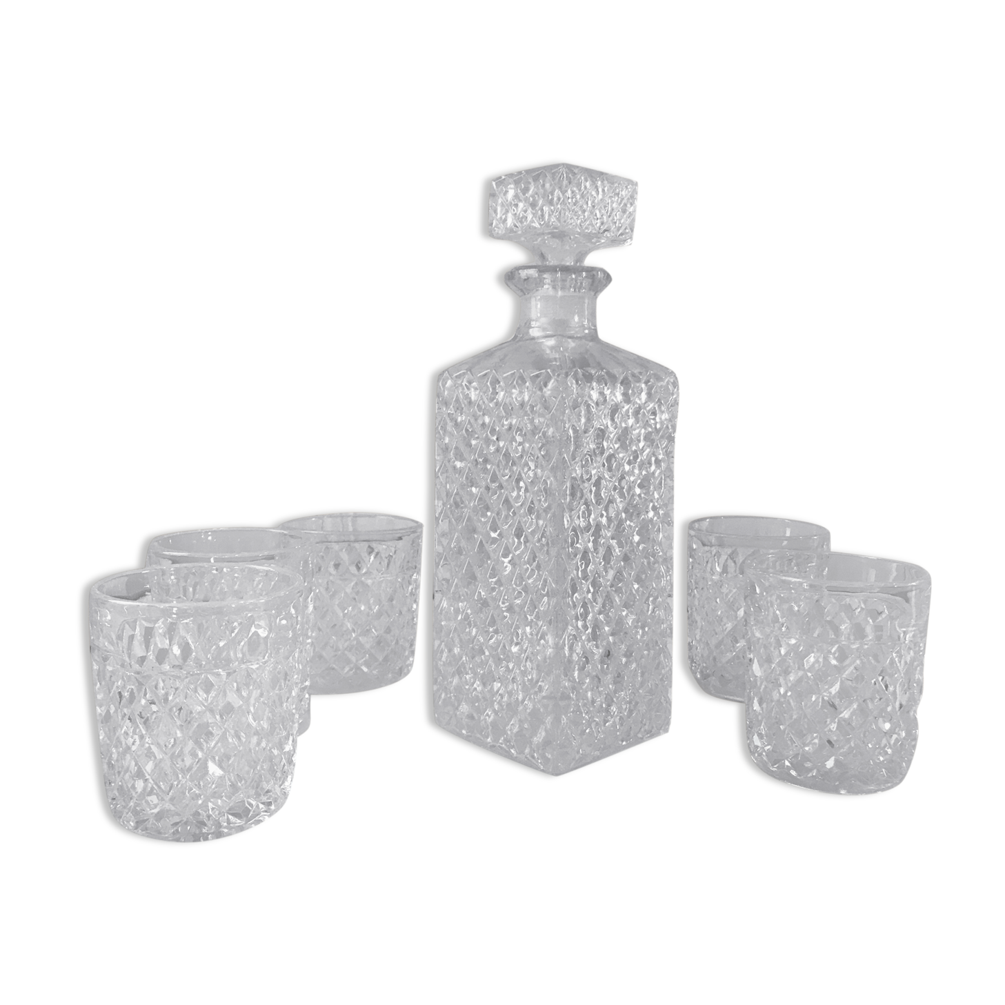 Set of whisky decanter and its 5 glasses