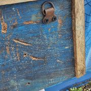 Teak coat rack with 8 double cast iron hooks