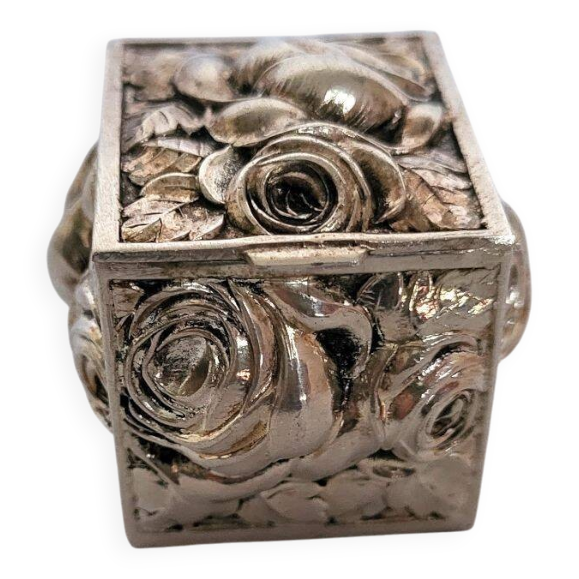 Silver Plated Repousse Personal Ashtray Rich Decorated with Roses