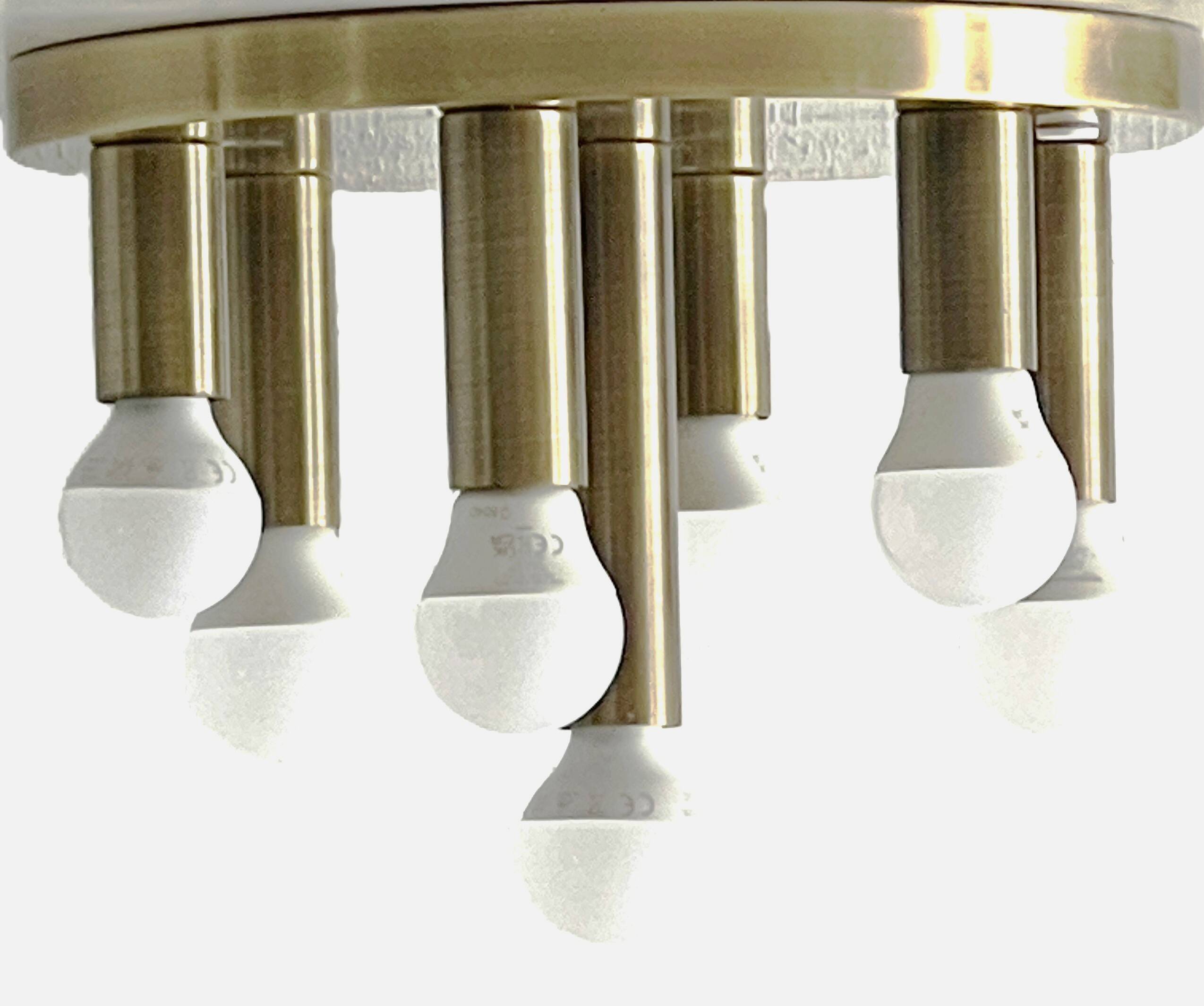 Mid-century ceiling light, brushed brass by Solken Leuchten, 7 lamps.