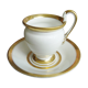 Tasse et soucoupe ancienne en porcelaine blanche et or XIXème avec poignée forme tête de cygne