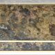 Marble glass coffee table with "solar eruption" decor.