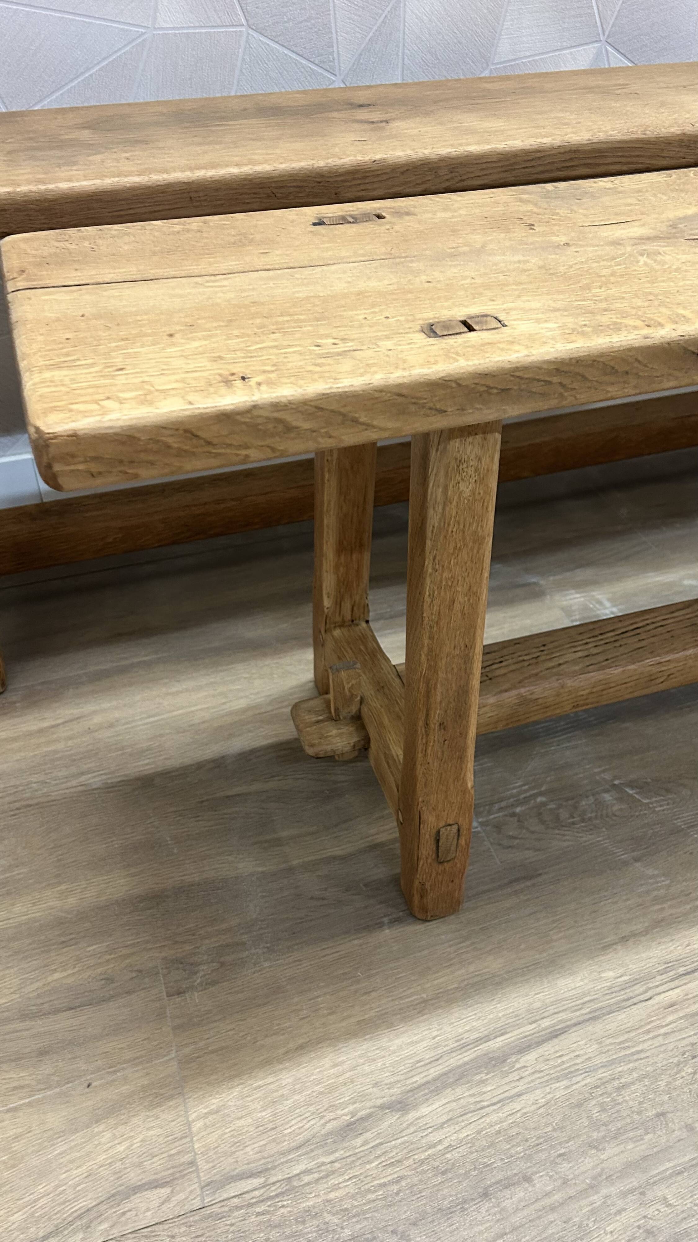 Pair of solid stripped oak farmhouse benches