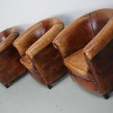 Vintage Dutch Cognac Leather Club Chairs, Set of Three