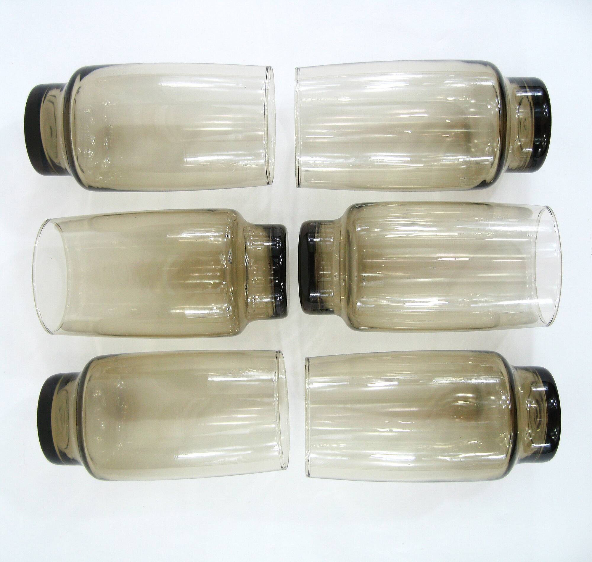 6 smoked brown glasses - Tivoli Luminarc Arcoroc France - vintage 70s