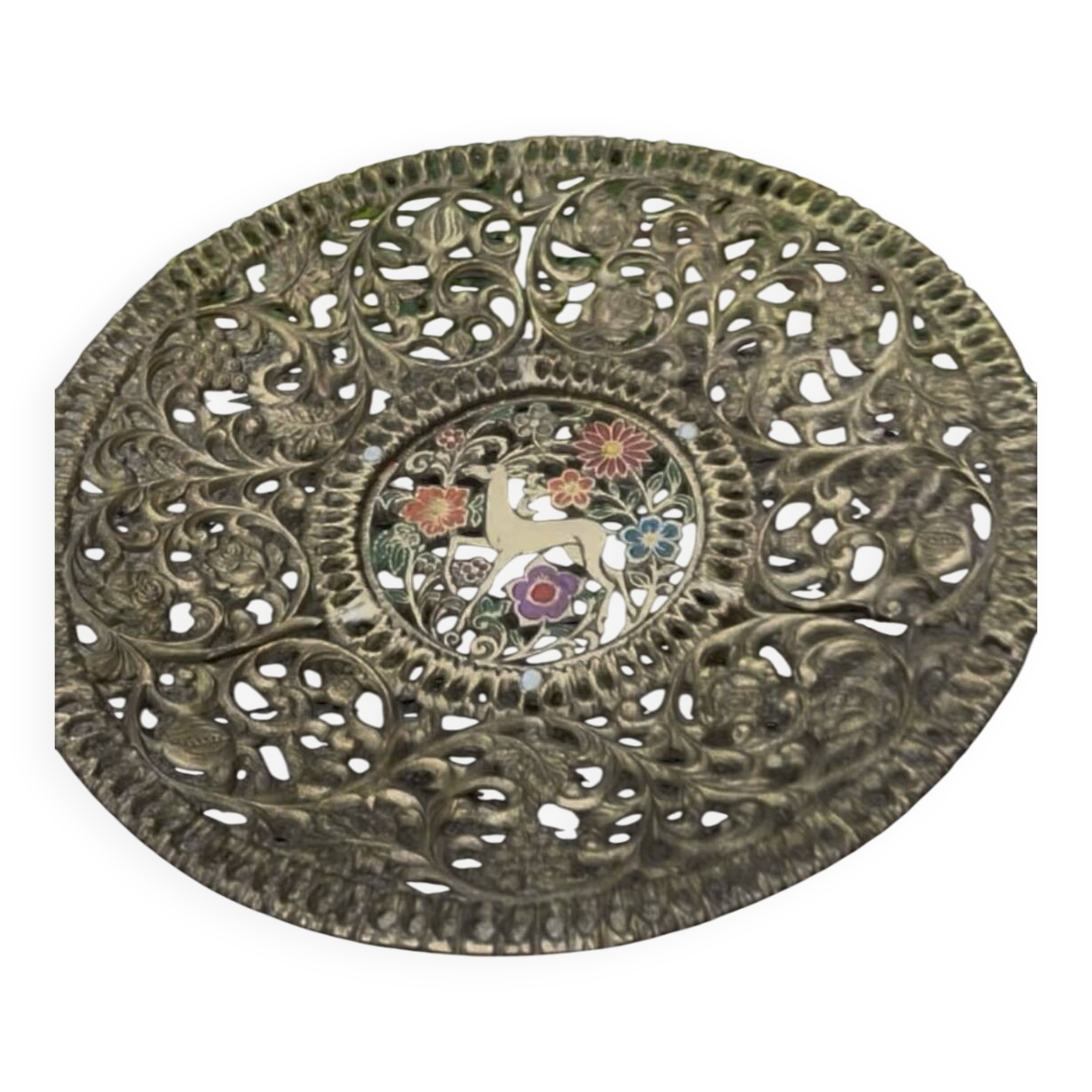Vintage tamar coupe made in israel – openwork brass and enamel – decorative piece.