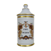 Ancien pot d'apothicaire, pot à pharmacie en porcelaine de couleuvre, peint à la main. Année 60