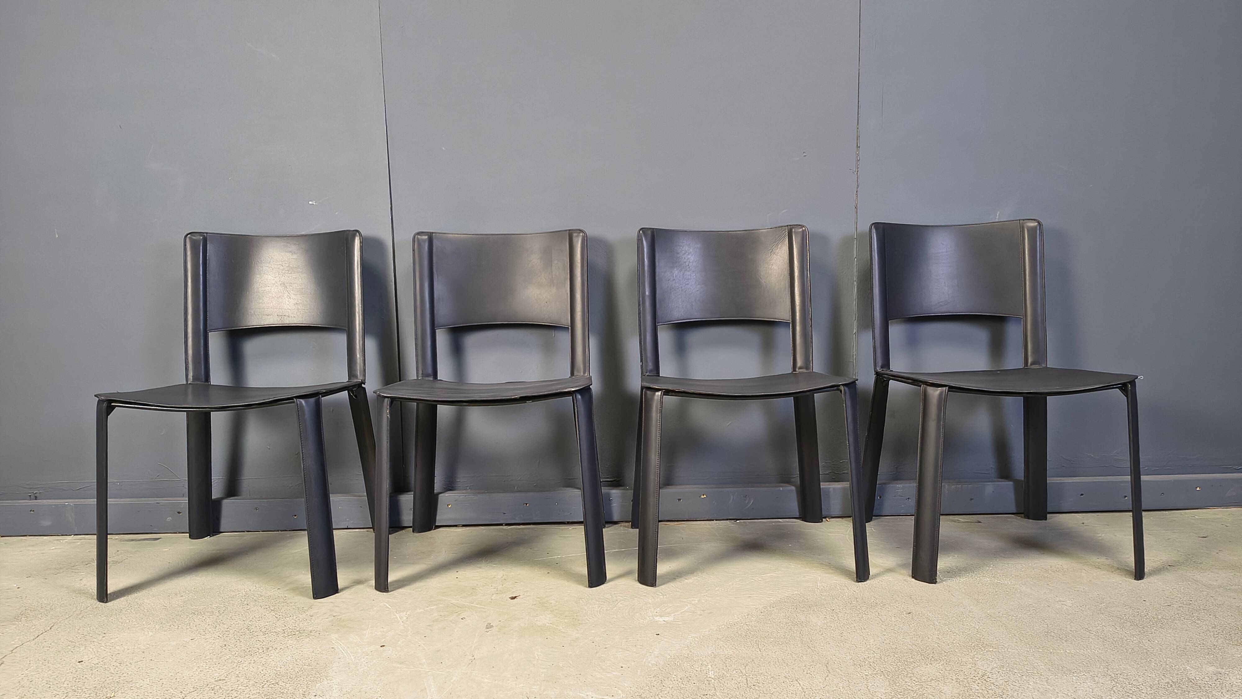 Vintage black leather dining chairs, Italy, 1980s