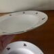 Set of 5 deep porcelain plates in cherry table colours.