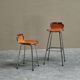 Set of 2 stools "Les Arcs" selected by Charlotte Perriand in leather.