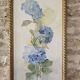 Tableau Aquarelle Fleurs Hortensia Signé J. Verne