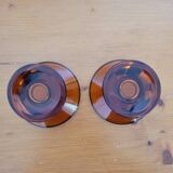 Pair of geometric amber glass candlesticks