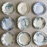 9 mismatched blue ironstone plates